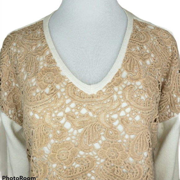 Chico's Christina Lace Front Pullover Cream & Tan - Picture 2 of 8